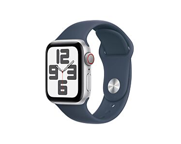 Apple Watch SE GPS + Cellular Koperta 40mm z Aluminium w kolorze Srebrnym z Paskiem sportowym w kolorze Sztormowego błękitu - rozmiar S/M