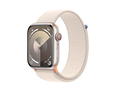 Apple Watch Series 9 GPS + Cellular Koperta 45mm z Aluminium w kolorze Księżycowej poświaty z Opaską sportową w kolorze Księżycowej poświaty